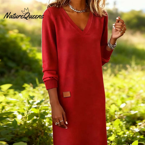 Women¡¯s Long Sleeve V-Neck Knit Dress