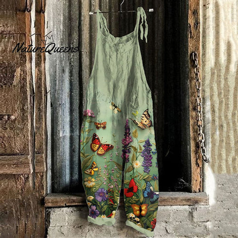 Women's Floral And Butterfly Embroidered Linen Blend Jumpsuit