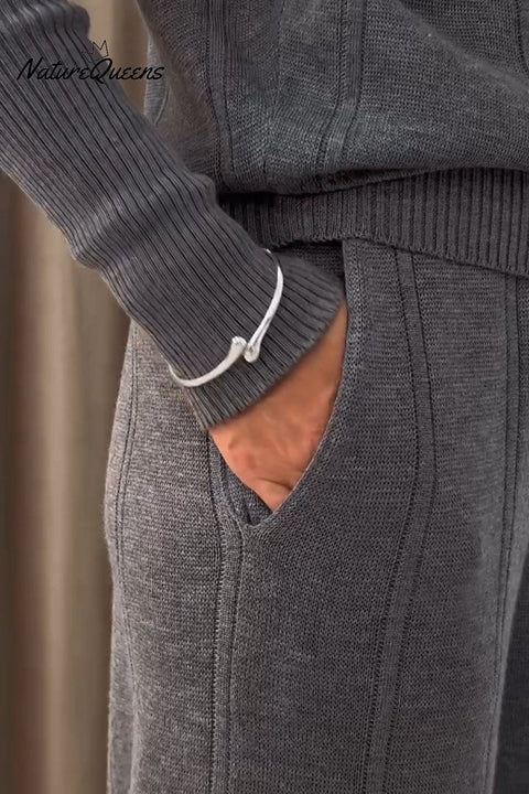 Women's casual, simple and fashionable zipper lapel two-piece set