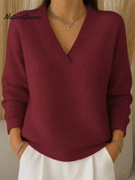 Women's Casual V-neck Waffle Knit Long-sleeved Top