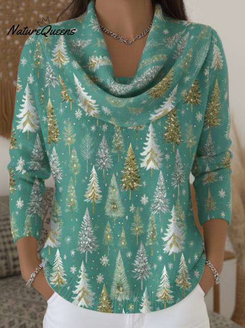 Dreamy Blue Cedar Print Turtleneck Sweater Top
