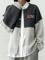 Women's Valentine's Day Heart-Patterned Color-Blocked Cardigan