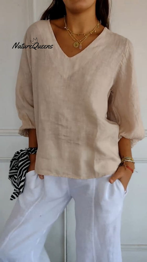 Lantern Sleeve Design Cotton and Linen Top (Buy 2 Free Shipping)