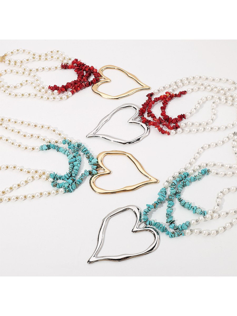 Bohemian Multi-layered Large Heart Beaded Necklace