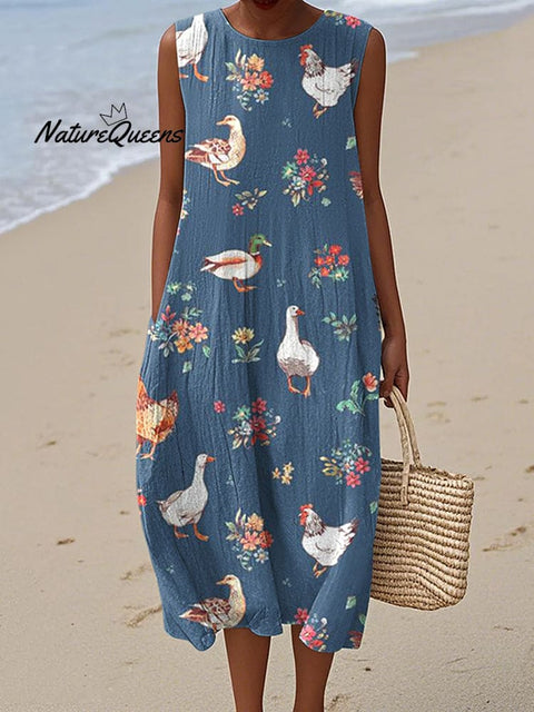 Women's Farm Animal Print Crew Neck Tank Midi Dress