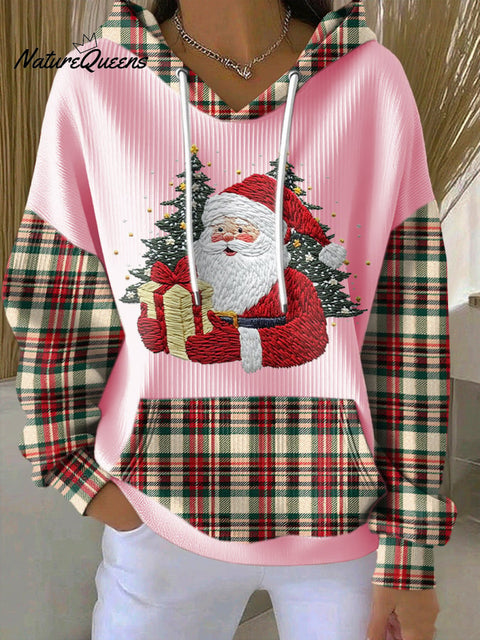 Women's Casual Santa Claus Print Long Sleeve Hooded Sweatshirt