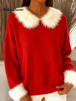 Women's Christmas sweatshirt with baby doll collar