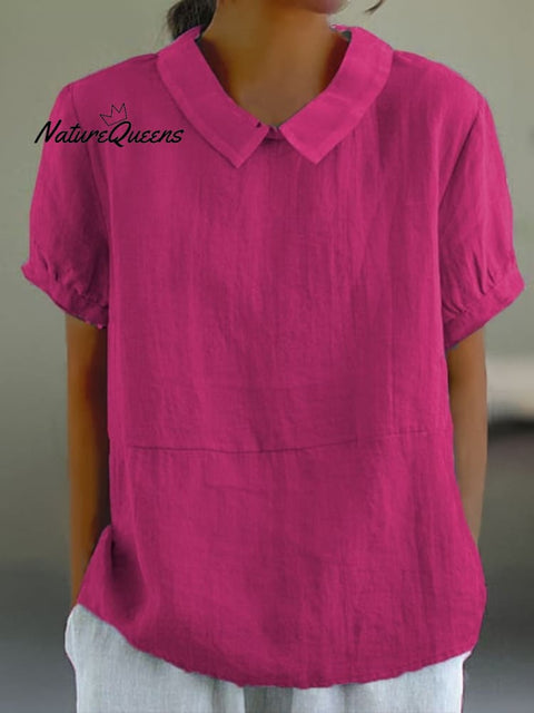 Blue Plain Short Sleeve Round Neck Top Fuchsia / S
