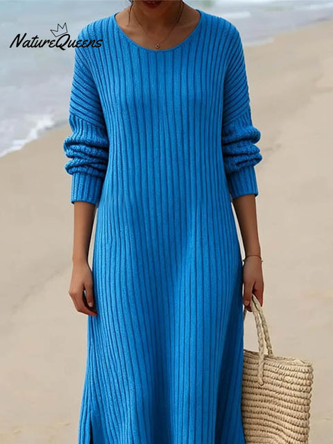 Women'S Autumn And Winter Solid Color Long-Sleeved Dress