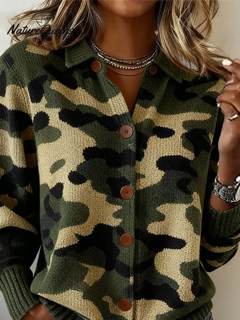 Women's Autumn/Winter Camouflage Print Cardigan