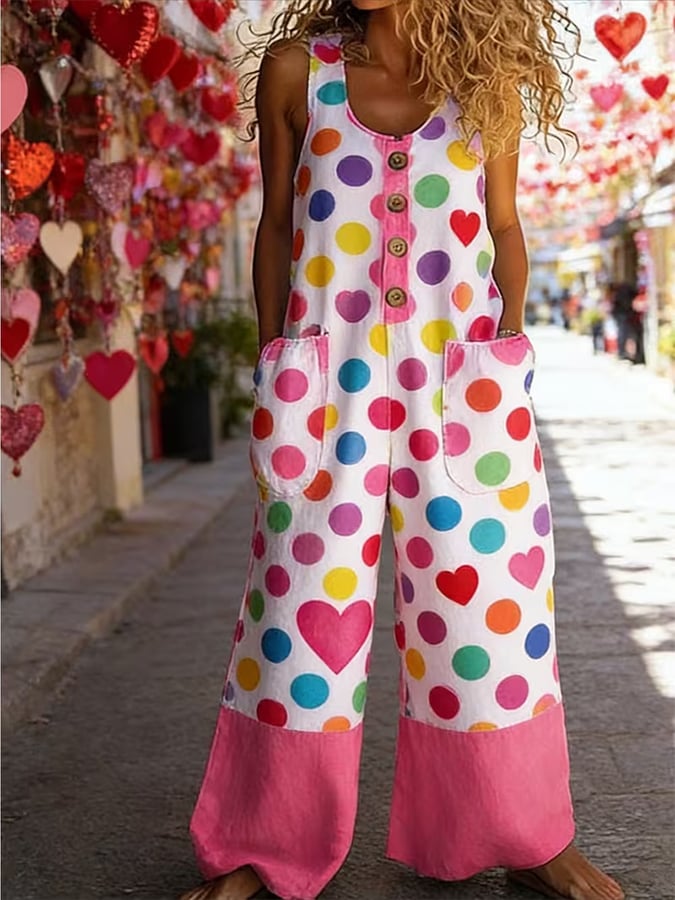 Women'S Casual Color-Block Pattern Printed Jumpsuit