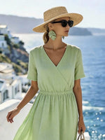 Women'S Solid Color V-Neck Loose-Fitting Vacation Dress