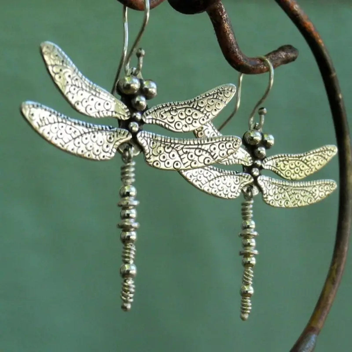 Bohemian Silver Dragonfly Earrings