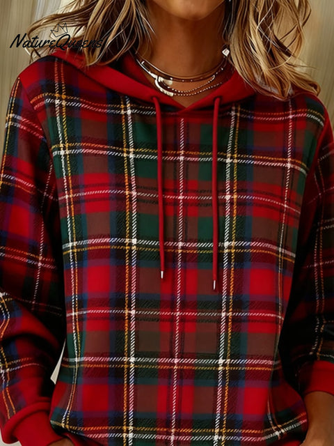 Women's Christmas Plaid Hooded Sweatshirt
