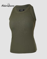Round Neck Ribbed Tank Top With Bra Pads