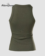 Round Neck Ribbed Tank Top With Bra Pads