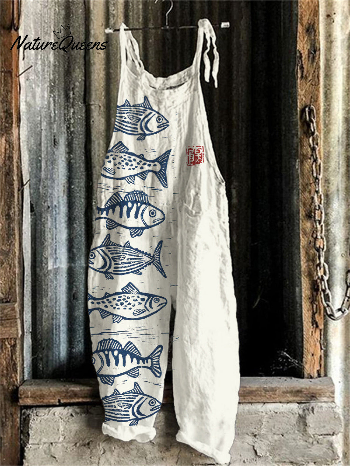 Fish Japanese Lino Art Linen Blend Jumpsuit