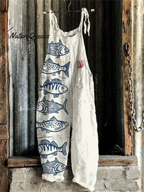 Fish Japanese Lino Art Linen Blend Jumpsuit