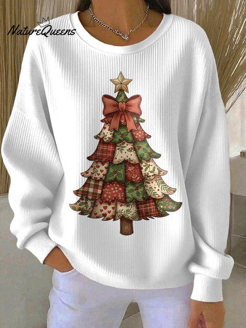 Women's Casual Christmas Tree Print Long Sleeve Knit Top
