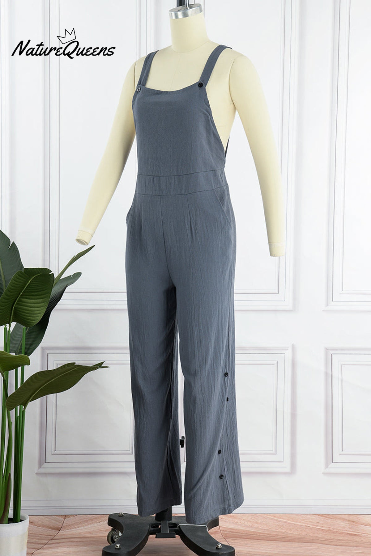 Casual Solid Buckle Square Collar Regular Jumpsuits(5 Colors)