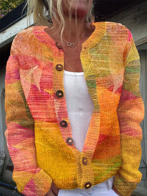 Women's Fall Leaf Print Sweater Cardigan