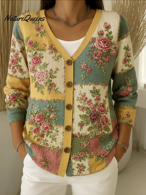 Women Cotton Floral Long Sleeve Comfy Casual Cardigan