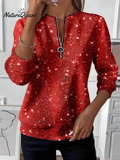 Women's Casual Sparkling Printed Pullover Sweatshirt