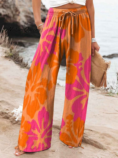 Women's Printed Cotton and Linen Beach Casual Pants