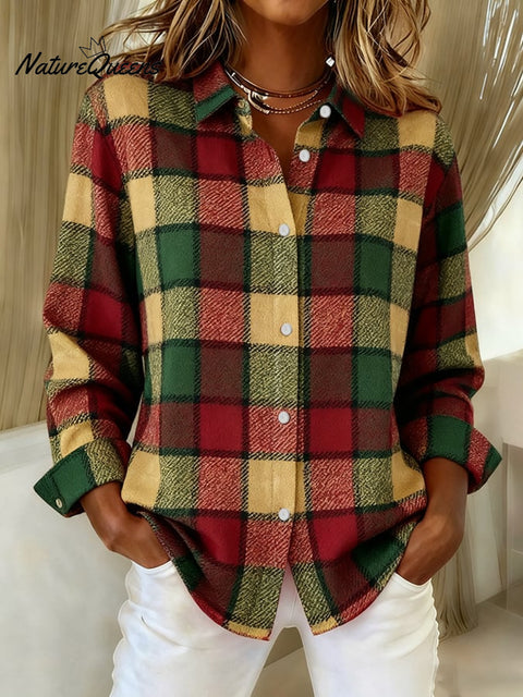 Women's Plaid Print Casual Lapel Shirt