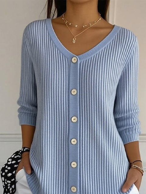 Women's Casual V-Neck Button-Down Knitted Cardigan