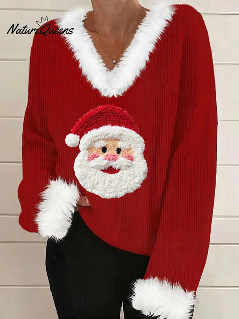 Women's Christmas Santa Claus Plush Collar Sweatshirt