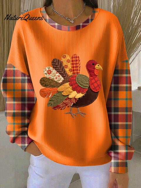 Women's Thanksgiving Turkey Print Knitted Crew Neck Long Sleeve Top