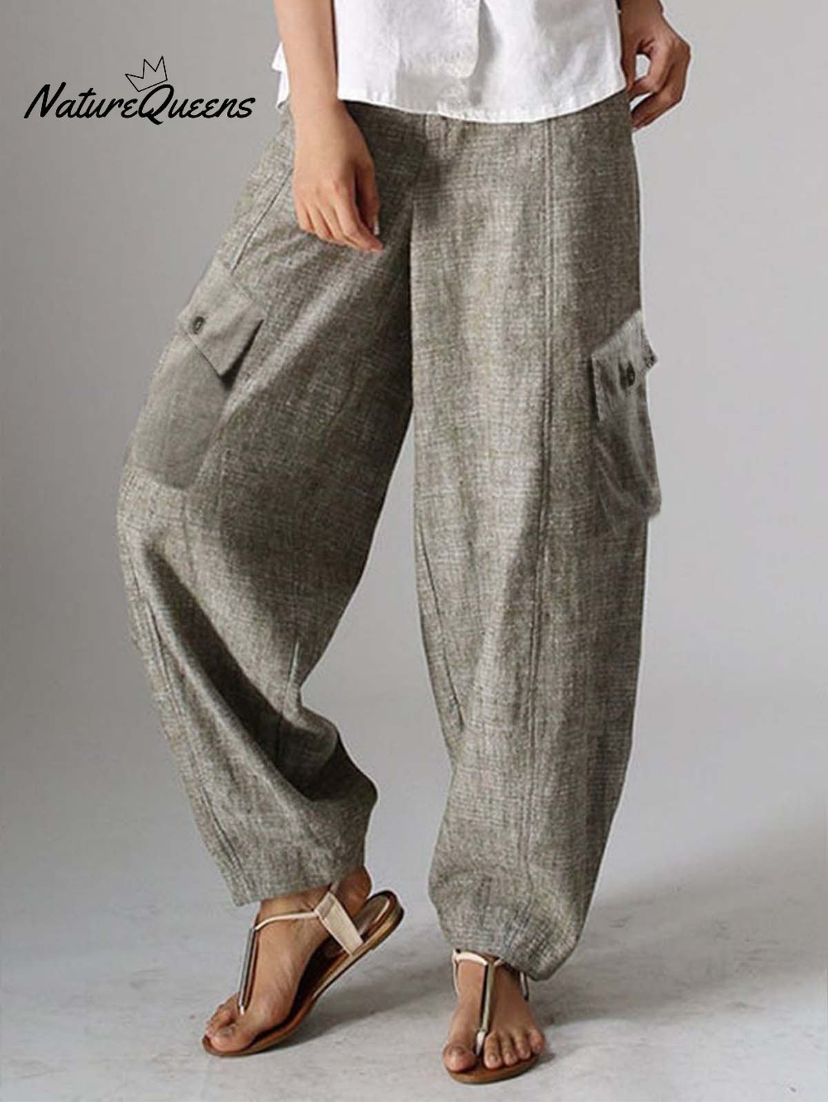 Fashion With Pockets Straight Leg Cargo Pants Grey / S