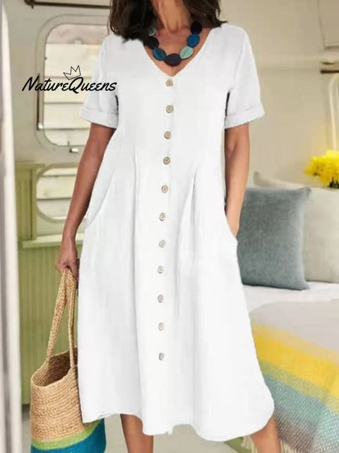 Women's Casual Elegant Cotton And Linen Dress