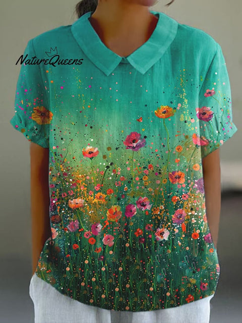 Women'S Oil Painting Floral Print Casual Shirt