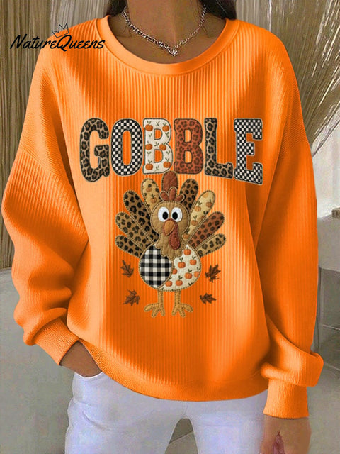 Women's Thanksgiving Print Lapel Long Sleeve Shirt