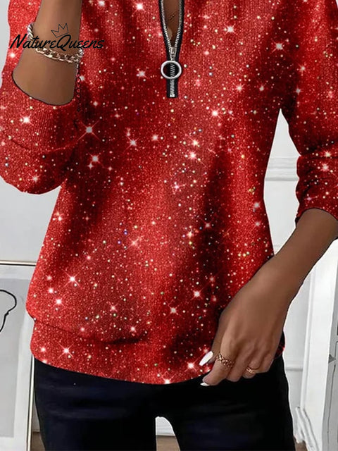 Women's Casual Sparkling Printed Pullover Sweatshirt