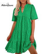 Women's Elegant Hollow Out Lace Ruffle Casual Mini Dress