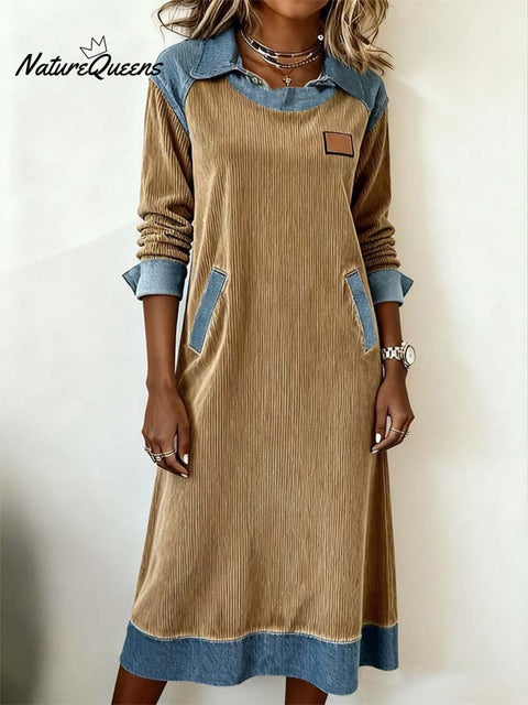 Women'S Casual Contrasting Color Splicing Dress