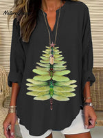 Women's Casual Watercolor Dragonfly Tree Cotton Blend Print T-shirt