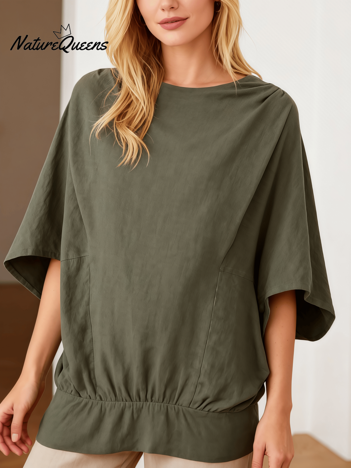 Women's Round-Neck Pleated Short-Sleeved T-Shirt