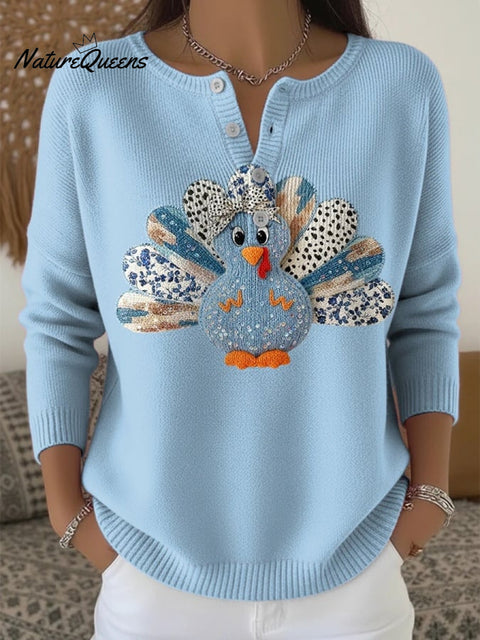 Women's Thanksgiving Animal Turkey Print Sweater