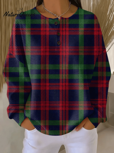 Women'S Casual Contrast Plaid Top