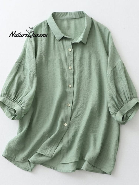 Cotton Linen Lapel Solid Color Casual Shirt