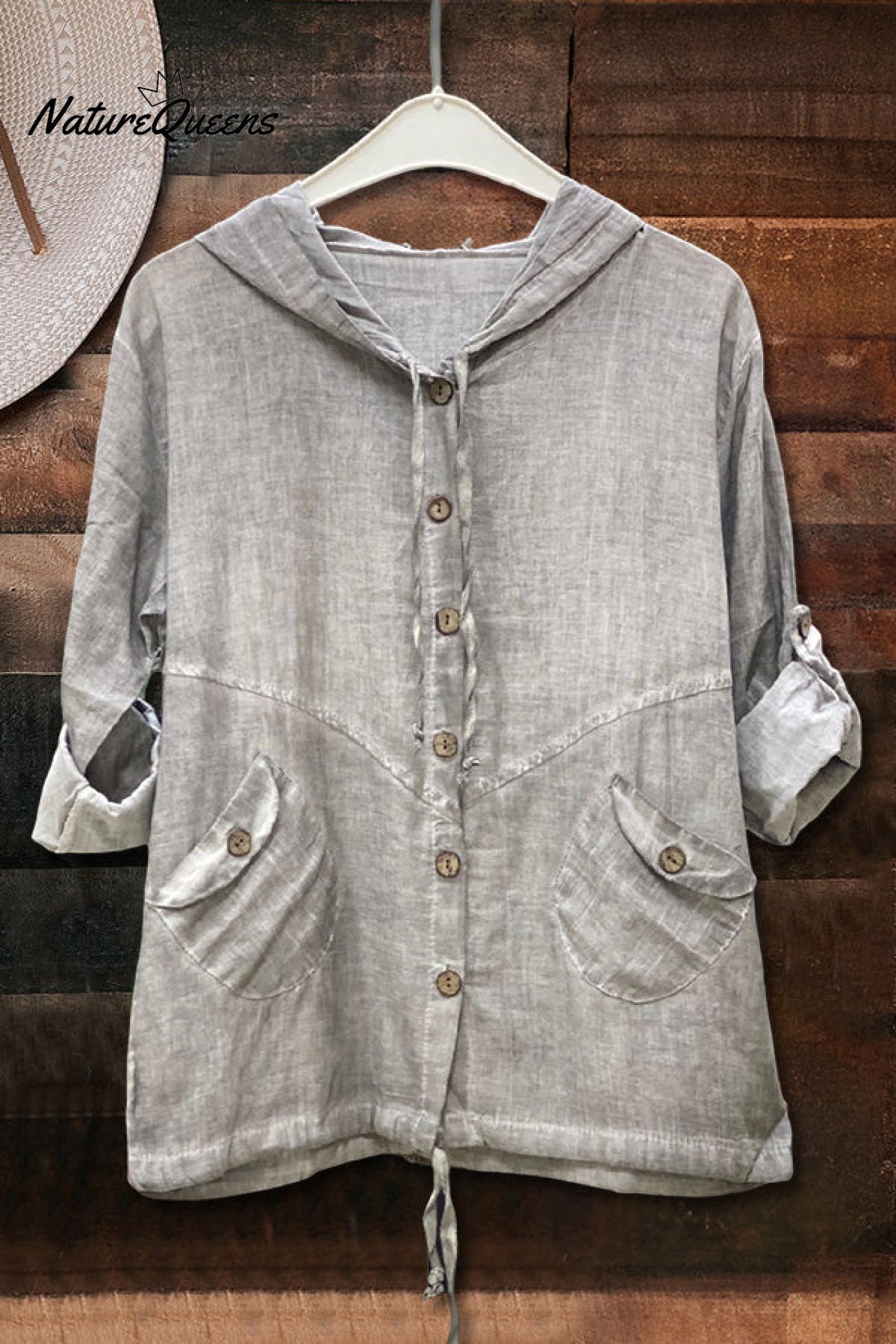 Hooded Washed Linen Shirt