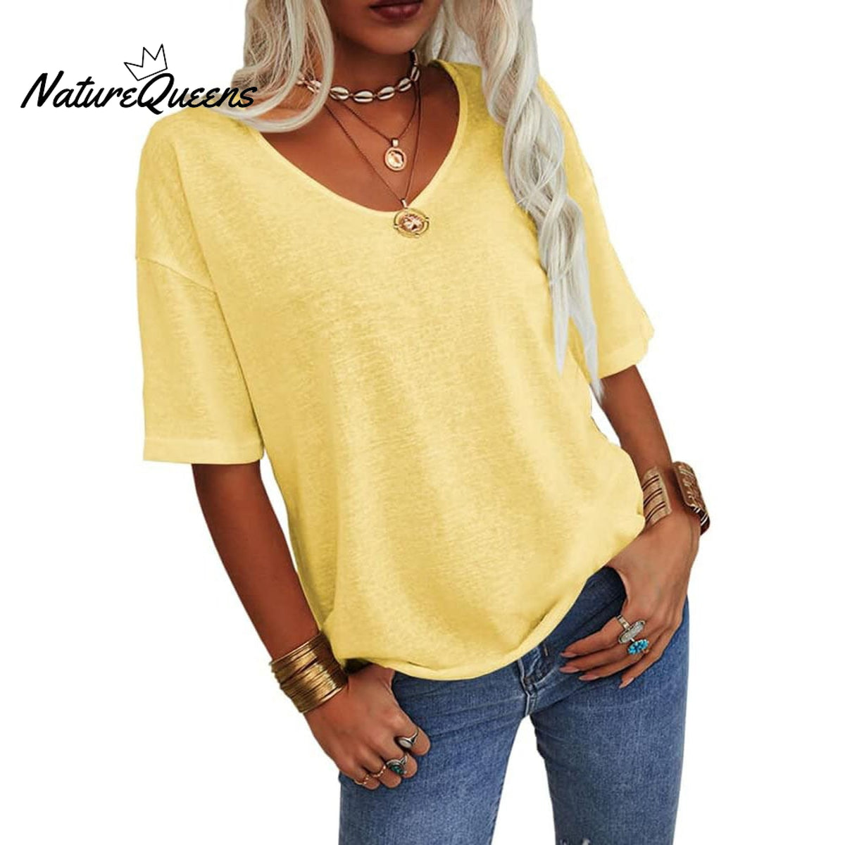 Women's Solid Color V-Neck T-shirt