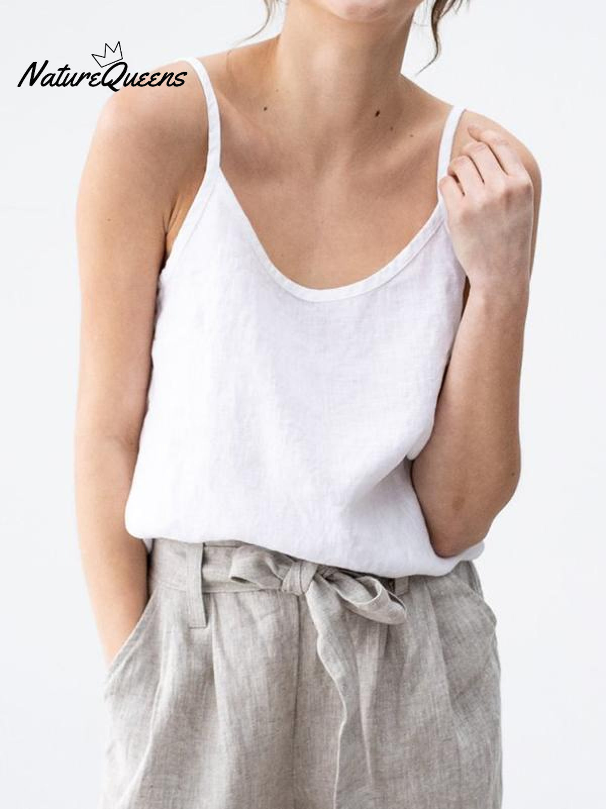 Spaghetti Strap Linen Blend Top White / S