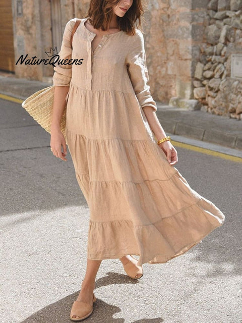 Women's Casual Solid Color Round Neck Long Sleeve Splicing Dress