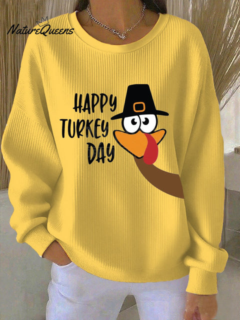 Women's Casual Thanksgiving Turkey Print Round Neck Sweatshirt