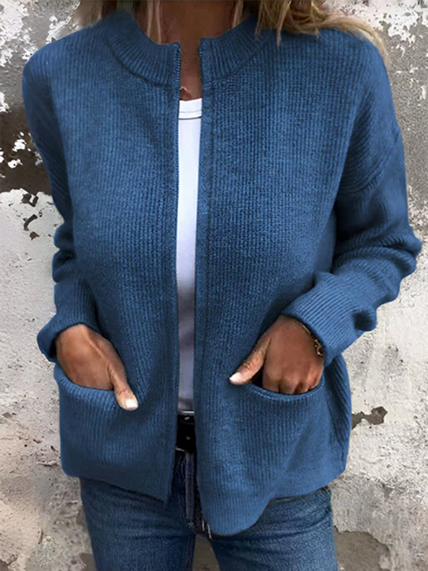 Women's Zippered Knit Pocket Jacket